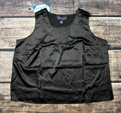 Susan Graver Style Top Women's 2XL Satin Sleeveless Stretch Black Pullover