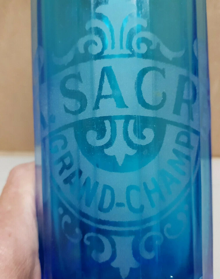 Antik Siphon A. Sacré Grand Champ (Morbihan 56) Flasche -blau Spitze Und Rohr - Bild 4 von 4