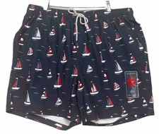 Rainforest Blue Nautical Print Brief Lined Swim Trunks Water Shorts NWT Men's XL