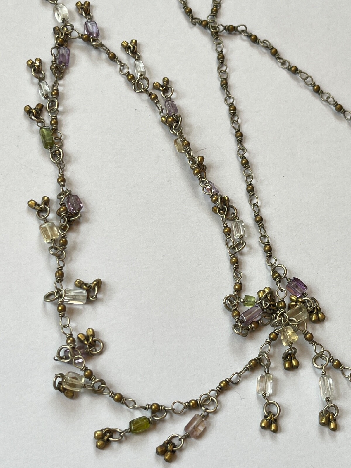 Rustic Long Silvertone Chain w Tiny Round Brass L… - image 8