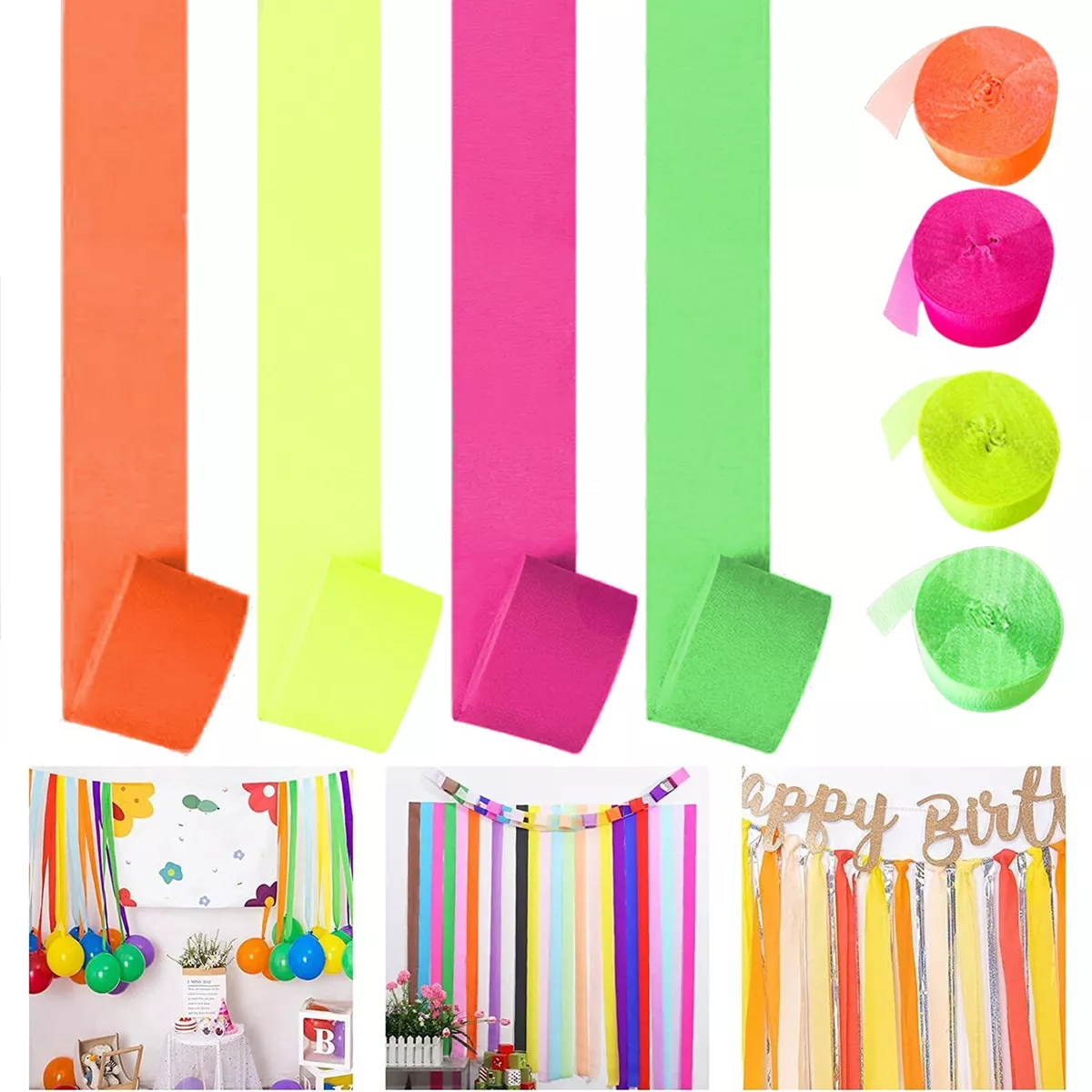 Rainbow Streamers Paper 4.5CMx25M Crepe Tassels Streamer Paper for Party  Wedding