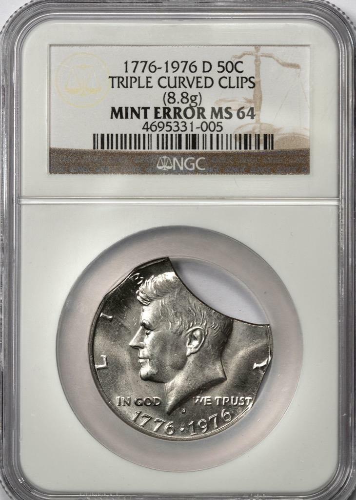 1976 NGC MS64 Triple 22% Clips Bicentennial Half Dollar Mint Error