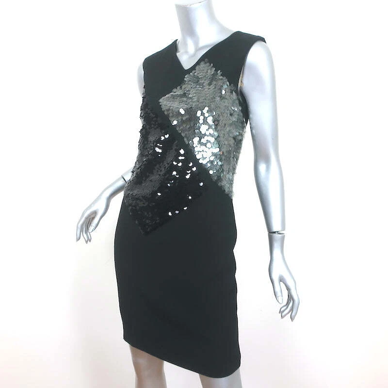 Vestido Jil Sander Adornado con Pailette Negro Crepé Talla 38 Sin Mangas Cambio Foto 3 de 4