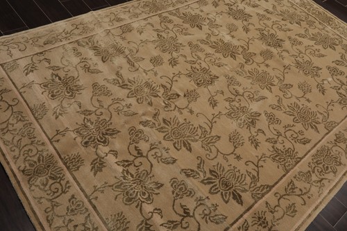 Tibetan Hand Knotted Wool & Silk Transitional Oriental Area Rug Tan 6' x 9' - Picture 5 of 8