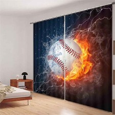 Baseball Fire Like 3D Blockout Photo Print Curtain Fabric Curtains Window