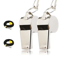2 Pack Stainless Steel Metal Whistles with Lanyards for Coaches Referees Sports