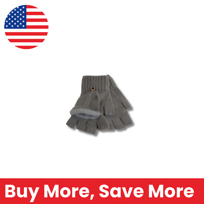 Women's Hairy Fried Dough Twists Covered Half Finger Gloves - Gray Knit Converti