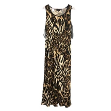 AB Studio Sleeveless Leopard Animal Print Stretch Side Split Maxi Dress Sz L NEW