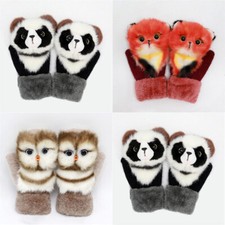 Womens Mens Cute Thermal Mittens Fluffy Winter Gloves Knitted 3D Cartoon Animal