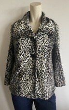 Kirsten Faux Fur Coat Animal Print Grey Mix Jacket Women Button Ladies Size 14