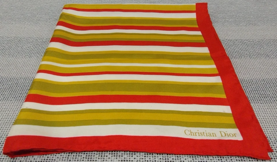 Christian Dior 1960s Striped Silk Scarf Avocado Vintage Designer Mid Century Mod - Image 4 of 4