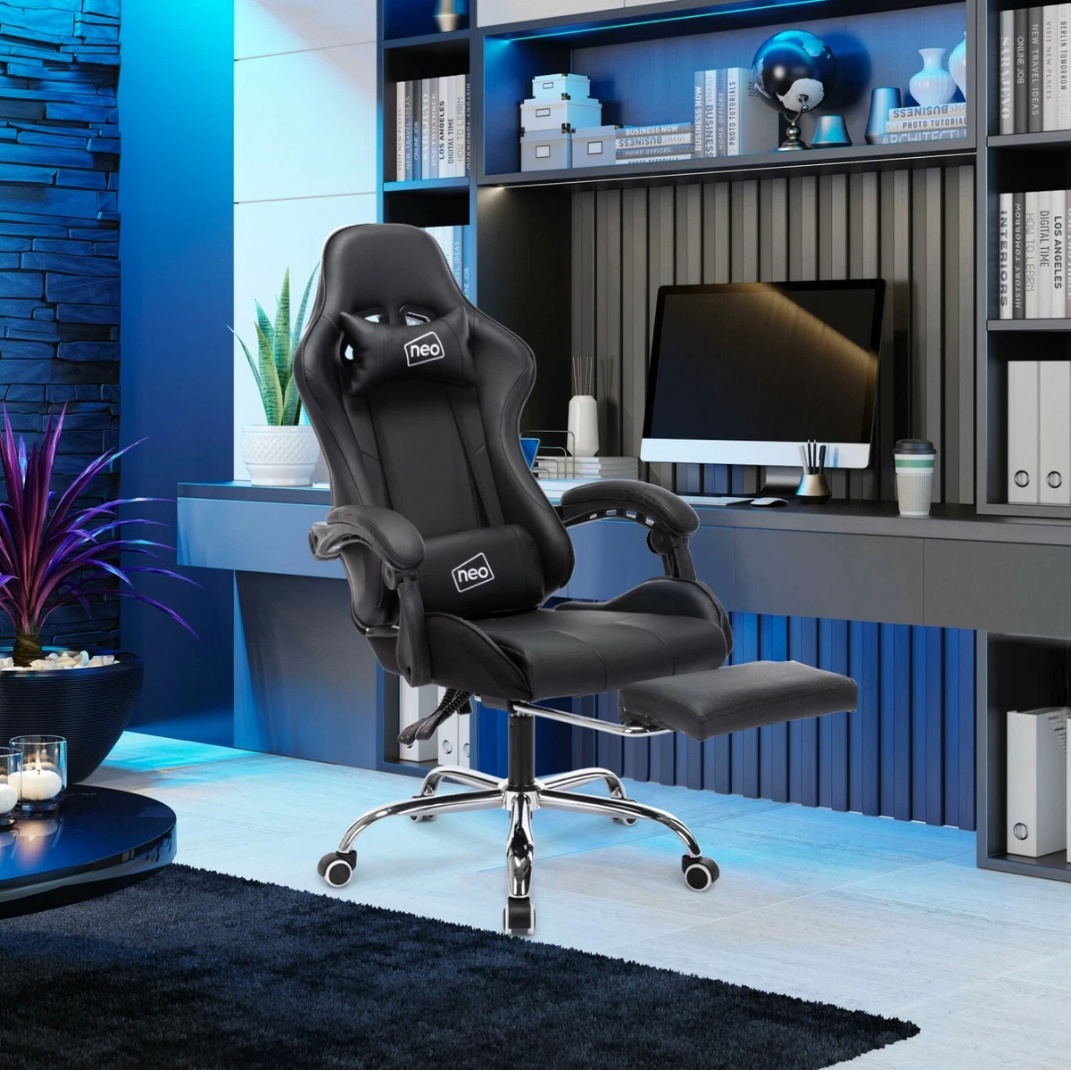 Executive racing gaming computer office chair adjustable swivel recliner leather deals