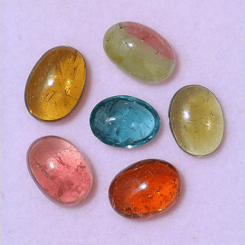 Lotto 6 Pezzi Pietre Preziose Cabochon Ovali Naturali Multi Tormalina Alta Qualità 8,5mm-10mm - Foto 13 di 15