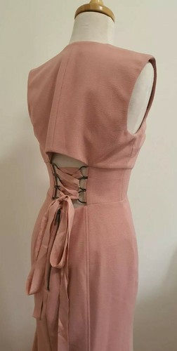 REBECCA VALLANCE *RAVENA* Lace-Up Crepe Midi Dress in Pastel Pink, Size 10 - Picture 8 of 12