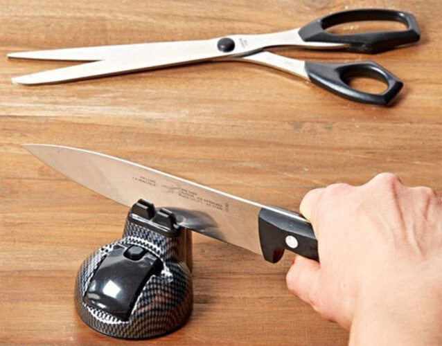 Messerschärfer Scherenschleifer Carbon Optik Schärfer Schleifer mit Fingerschutz