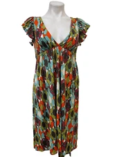 Envi Colorful Print Ruffle Short Sleeve V Neck Belt High Waist Dress Size XS
