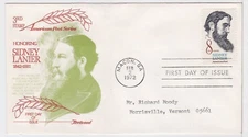 TurtlesTradingPost- Sidney Lanier, Poet - 1972 #1446 FDC Fleetwood Cachet