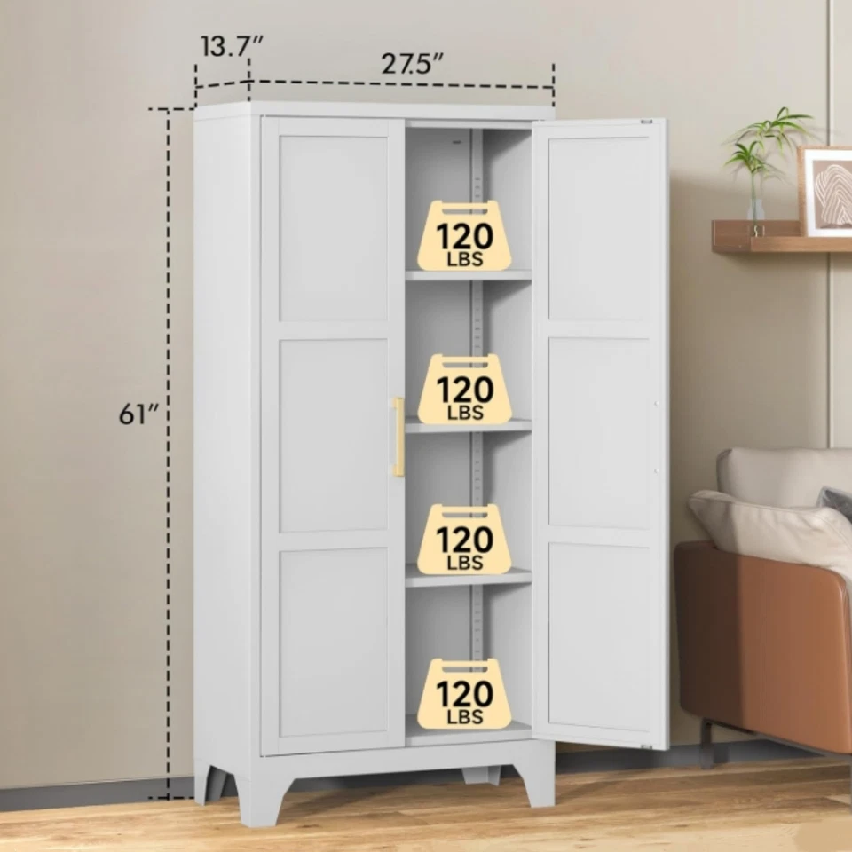 Armário de armazenamento despensa cozinha armário 2 portas armário independente 3 prateleiras - Imagem 2 de 4