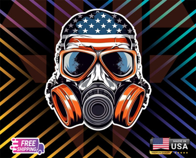 SKULL MASK GAS PROUD USA 6YR LAMINATED VINYL, LAPTOP ,WALL,CAR , ETC (FREE GIFT)