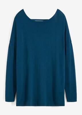 Neu Damen Oversize Pullover mit dekorativem Rückenausschnitt Gr 36/38 Blaupetrol