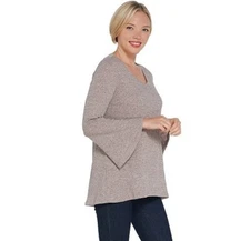 H by Halston Blush Pink Rib Knit V-neck Bell Sleeve Top Tunic New