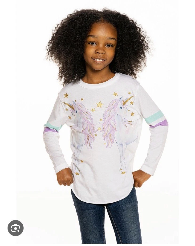 Chaser Kids Unicorn Girls Shirt White Size 10 Youth Long Sleeve