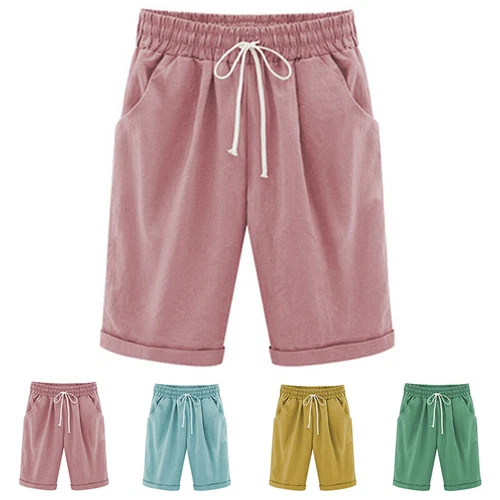 Womens Solid Beach Bermuda Capri Shorts Loose Casual Summer Crop Pants Trousers - Bild 5 von 29
