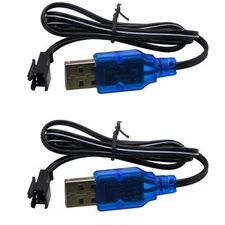 2 Pack 3.7V USB Charger Cables with SM-2P Plug for RC Cars, Boats, Li-ion/Li-Po.