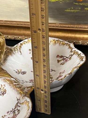 Large French J. C. Limoges Gilt Porcelain Divided Serving Dish / Basket - Picture 6 of 7