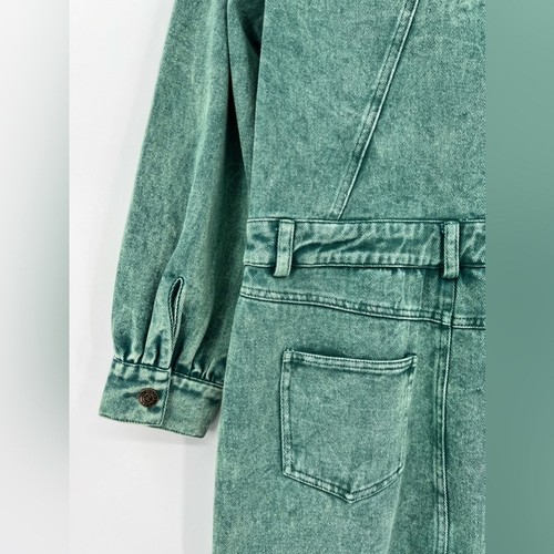 &merci En Merci Acid Wash Denim Mini Dress Jean Balloon Sleeve Green Blue Small - Picture 14 of 16