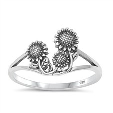 Sunflower Ring Genuine Sterling Silver 925 Oxidized Height 12 mm Sizes 4 - 10