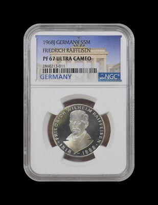 GERMANY. 1968, 5 Mark, Silver, J - NGC PF67 - Raiffeisen, Hamburg