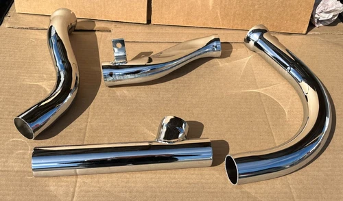 Chrome Harley 1948 - 1965 Panhead Header Pipes Exhaust System 4 Piece Kit (1168)