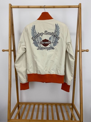 Harley-Davidson Damen Orange Trim Eagle Biker Wings Spellout Jacke Gr. M - Bild 1 von 5