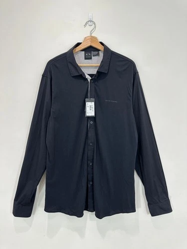 Armani Exchange Shirt Mens XXL Long Sleeve Button Up Black Logo Collared Casual