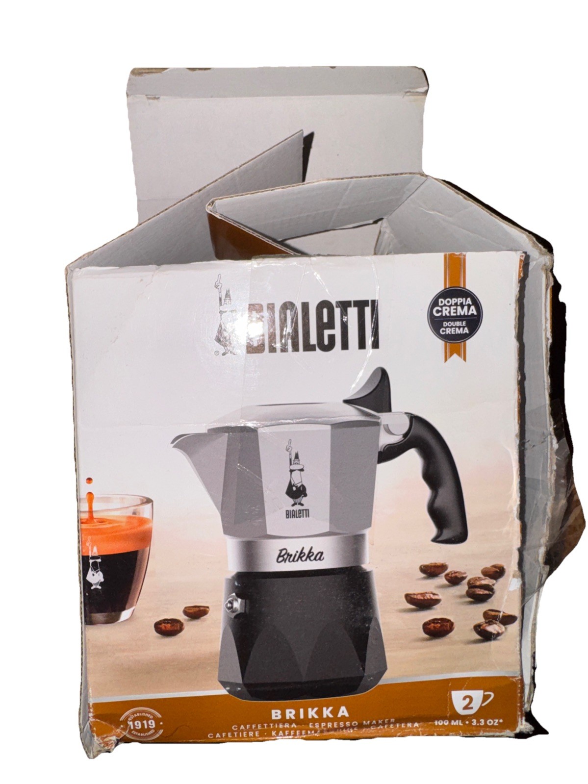 Brikka Moka Pot - Crema-Rich Stovetop Espresso Maker, 2 Cups, *No Funnel