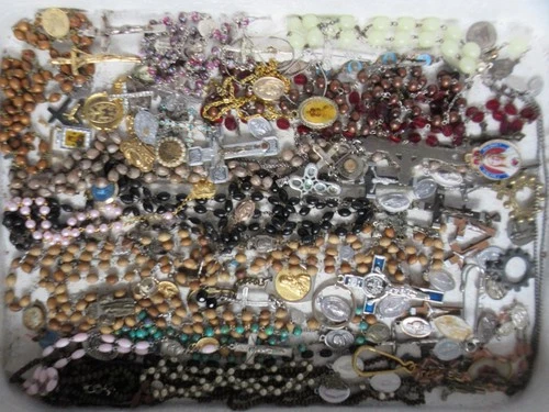 Old Vintage Lot Religious Jewelry Cricifix Medals Pins Crosses Etc