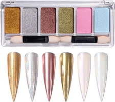 chrome nail powder, 6 Colors Holographic Glitter Chrome Powder for Nails, B 