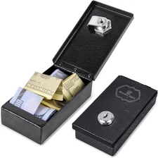 Metal Box for Gamblers, Mini Lock Box, Portable Safe Cash Box with Key (1 Pack)