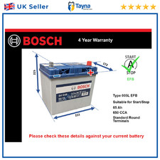 EFB Battery fits MITSUBISHI ASX GA 1.6 2.0 2010 on Stop Start Bosch 005L EFB New