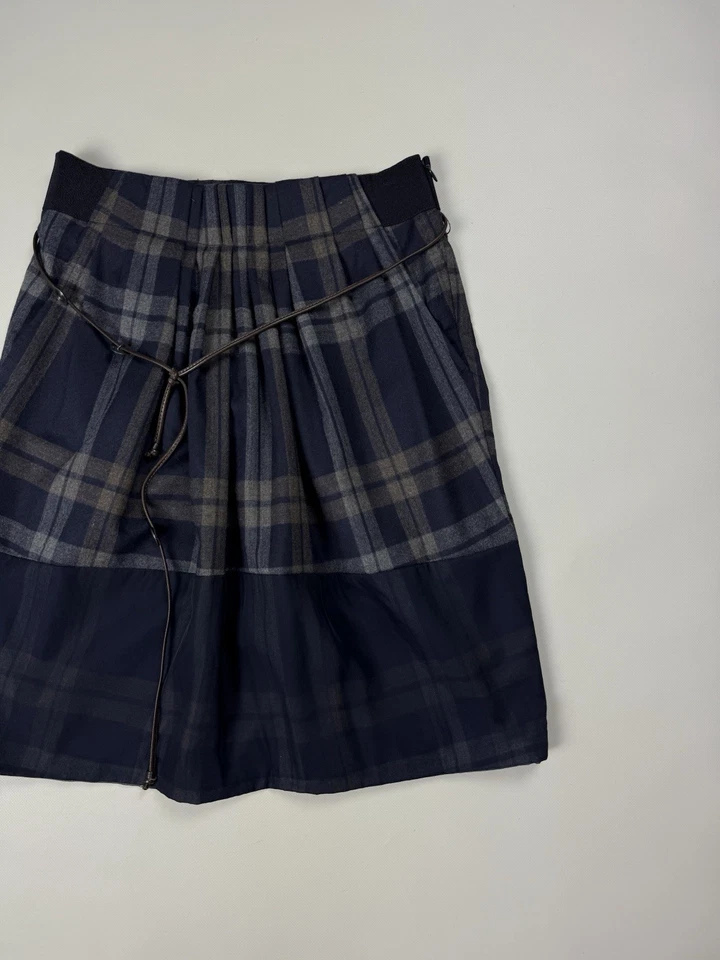 Gunex By Brunello Cucinelli Ladies Virgin Wool Plaid Belted Skirt Size US 4 - Image 3 of 4