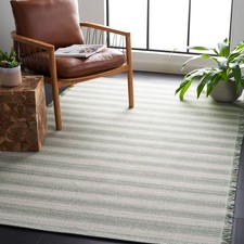 Area Rug 8x10 - Augustine Collection - Large - Ivory & Green, Cotton Stripe F...