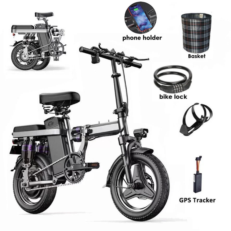 🔥1000W Electric Bike Folding Ebike Scooter With GPS 48V Commuter Bicycle Uber