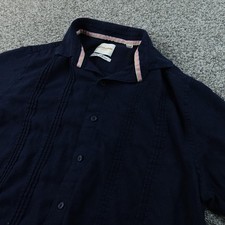 Scotch  Soda Shirt Mens L Blue Linen Chambray Button Up Short Sleeve Beach Camp