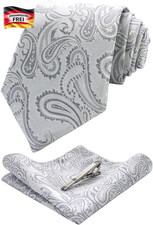 Herren Paisley Krawatten-Set mit Einstecktuch und Krawattenklammer