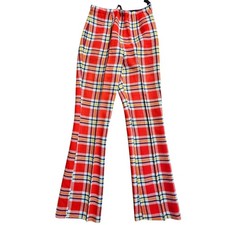 Vintage Bogart of Texas Red Plaid Flare Pants High Waist 24x29 Retro Mod Disco