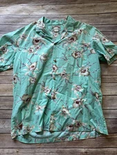 Vintage 80's Paradise Found Hawaiian Shirt Large Wood Buttons Teal Made Hawaii