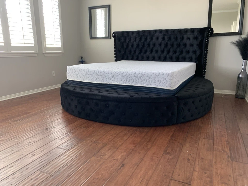 Marco de cama redondo de almacenamiento negro con colchón nuevo (marco de cama en caja) Foto 4 de 4