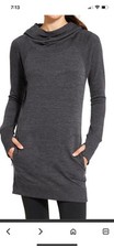 Athleta Cozy Karma Sweater Dress S Small Hoodie Cowl Neck Black Casual