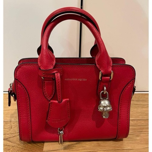 ALEXANDER McQUEEN Handbag Leather Tote Bag With Skull Padlock Mini Red w/Dustbag